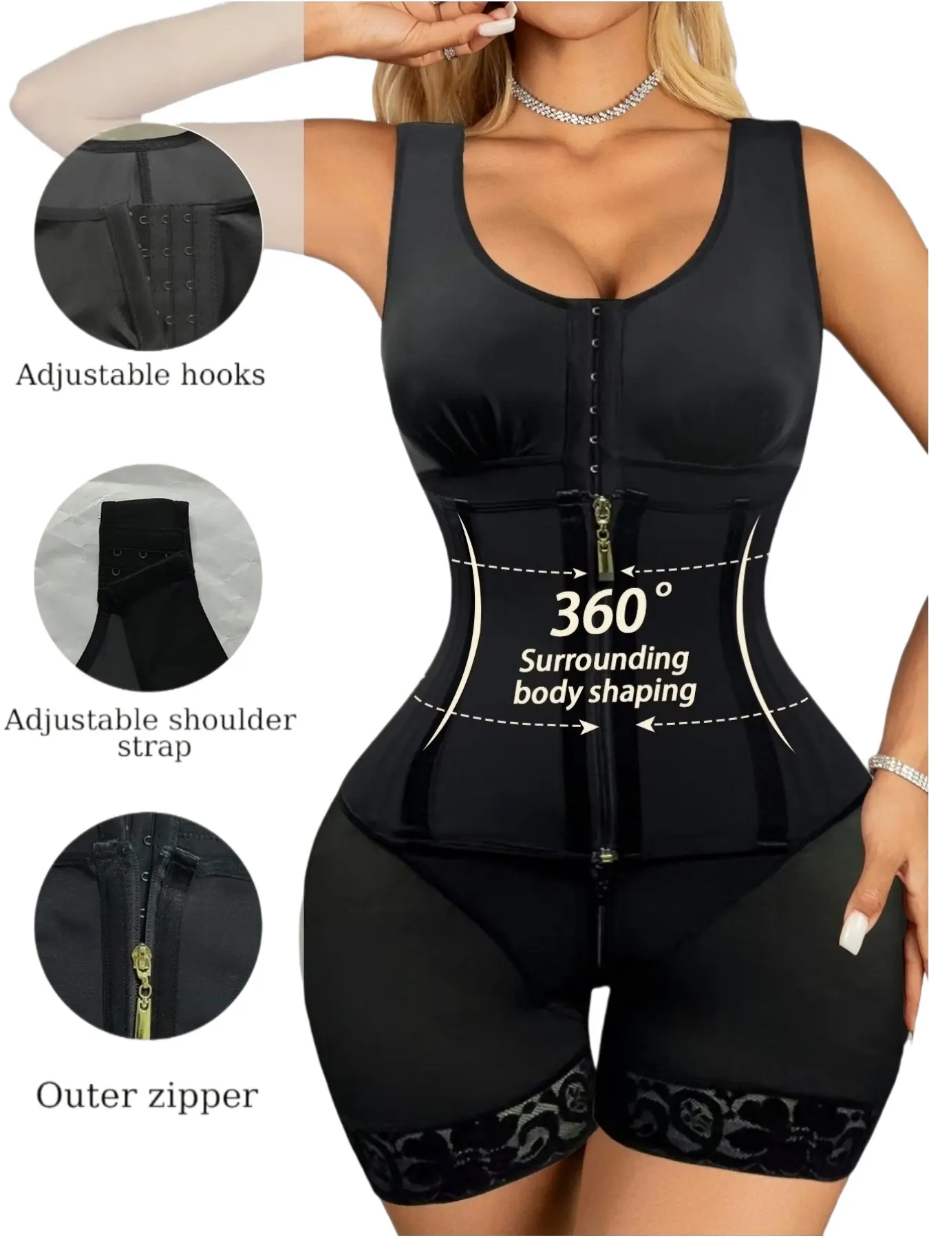 1 Count Women's Adjustable Hook & Eye Zipper Closure Bodysuit, Compression Girdle, Fajas, Colombian Shapewear, Hip Enhancer Shapewear, Butt Lifting Tummy Control Shapewear, High Stretch Jumpsuit with Steel Bone Waist Trainer, Perfect for Daily & Yoga