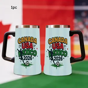1pc 24oz North America’s Trio: 2026 World Cup Emblem Stainless Steel Travel Mug, Insulated Reusable Cup for All Seasons, Perfect for Sports, Halloween & Christmas Gifts