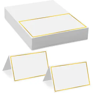 50Pcs Premium Place Cards, 2" x 3.5" Elegant Name Cards for Table Setting with Gold Foil Border – Tent Fold Wedding Place Card for Dinner Parties,Events, Bridal Shower & Reception