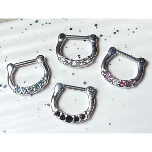 1pc 100% SURGICAL STEEL Five-Crystal Gem Septum Clicker 16g or 14g Nose Ring