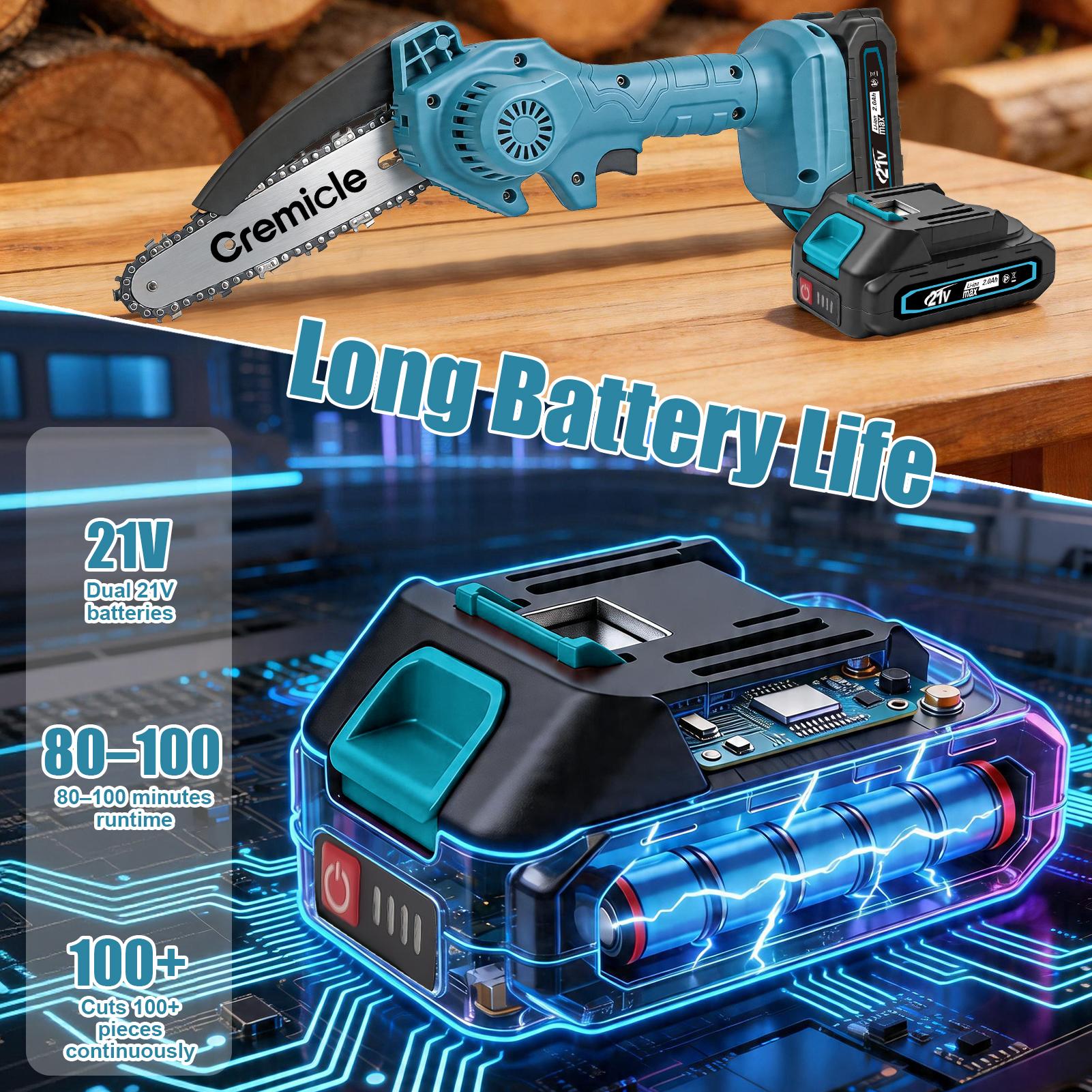 Mini Chainsaw, 6-inch Mini Chainsaw Cordless, Handheld Electric Power Chain Saw with 2 Batteries, for Tree Trimming Wood Cutting