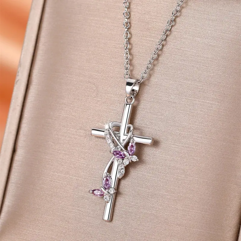 Women's Elegant Cross Charm Decor Pendant Necklace, Exquisite Trendy Pendant Necklace, Chic Jewelry As Gift for Girlfriend, Coptic Cross Necklace, Cross Chain Design, Cross Pendant Necklaces