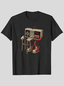graphic t-shirts, Fitted, for men's clothing,Men'S And Boys Retro Vintage Gaming Pattern T-Shirt - Video Game Console Design, Black Casual T-Shirt, Short Sleeves, Crew Neck, Machine Washable Golf Gift T-Shirt For Men And Women