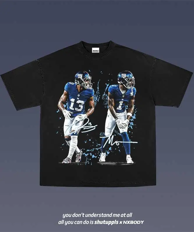 OBJ X Malik Nabers Inspired Vintage Football Graphic T-Shirt, Retro Streetwear Sports Tee, Football Culture Apparel