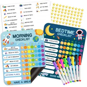 Morning Bedtime Routine Chart Poster for Kids, Magnetic Sticker Daily Visual Schedule, Toddler Checklist Reward Chart, Teaching Supplies, Visual Learning Tools