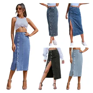 Women's clothing European and American INS irregular split denim high waist skirt