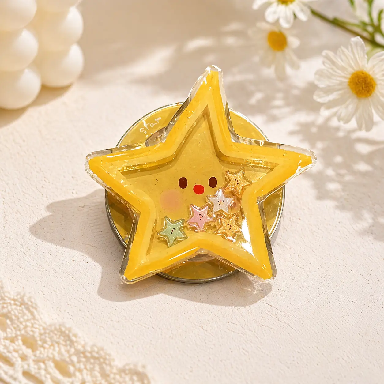 1pc Unisex Star Shape MagSafe Mobile Phone Grip & Holder - Korean Aesthetic Quicksand Gel Accessory for iPhone 15, Super Lightweight, Satisfying Shaky Glitter Inside, Cute Star Brightens Your Phone, Ideal for Mirror Selfies