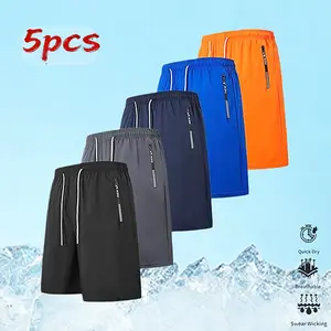 5pcs Men’s Lightweight Casual Shorts – Elastic Waist with Adjustable Drawstring, Side Pockets, Breathable Fabric for Basketball, Running, Beach & Outdoor Sports – Athletic Shorts, Workout Gear, Regular Fit, Comfortable Fit, Gym Enthusiasts