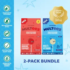 Kids Multivitamin Bundle (2-pack) - Clean Label Project Certified, Non-GMO, Gluten-Free, Dairy-Free Multeez Daily Multivitamin Lollipops with Vitamin A, Vitamin B, Vitamin D, Vitamin E, and Zinc