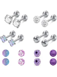 16 Pieces 16g Cartilage Stud Earrings, Stainless Steel Helix Piercing Jewelry with Replaceable Balls, Casual Rhinestone Design