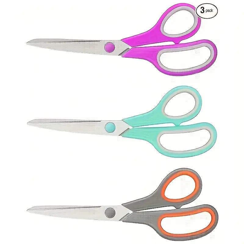 3-Pack Multi-purpose Scissors with 8 Inches (about 20.3 Centimeters), Featuring Ultra-sharp 2.5mm Thick Blades for Comfortable Grip. Suitable for Office, Sewing, Home Crafts, School Supplies