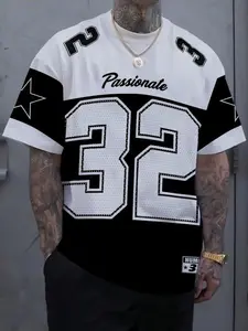 Men's Summer Casual Round Neck Sports Athletic Fashion Activewear Shirt, Short Sleeve Geometric Print Design, Fitted Patchwork Digital Tee, All Seasons Wear