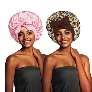 Falote 2Pcs Double Layer Breathable Satin Sleeping Bonnets - Adjustable Tie Band, Heatless Haircare, Friction-Free Moisture Lock, Curly Hair Protection, Travel-Friendly