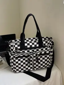 Trendy, minimalist and personalized checkerboard women's casual crossbody bag, versatile and unique in color with a sense of design, suitable for commuting, shopping, dating, parties, outings and other occasions, Geometric Pattern Bag, Crossbody Tote Bag