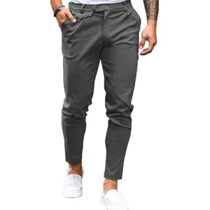 Men’s Slim Fit Stretch Chinos – Comfortable, Stylish Skinny Trousers (Menswear), Dark Gray/Beige