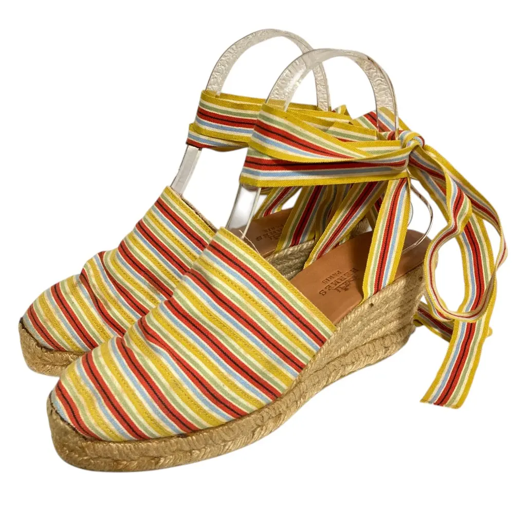 Pre-owned HERMÈS Other Small Leather Goods Hermes Stripe Ribbon Strap Jute Wedge Sandals