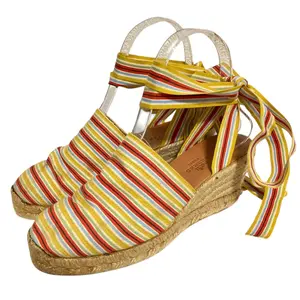 Pre-owned HERMÈS Other Small Leather Goods Hermes Stripe Ribbon Strap Jute Wedge Sandals