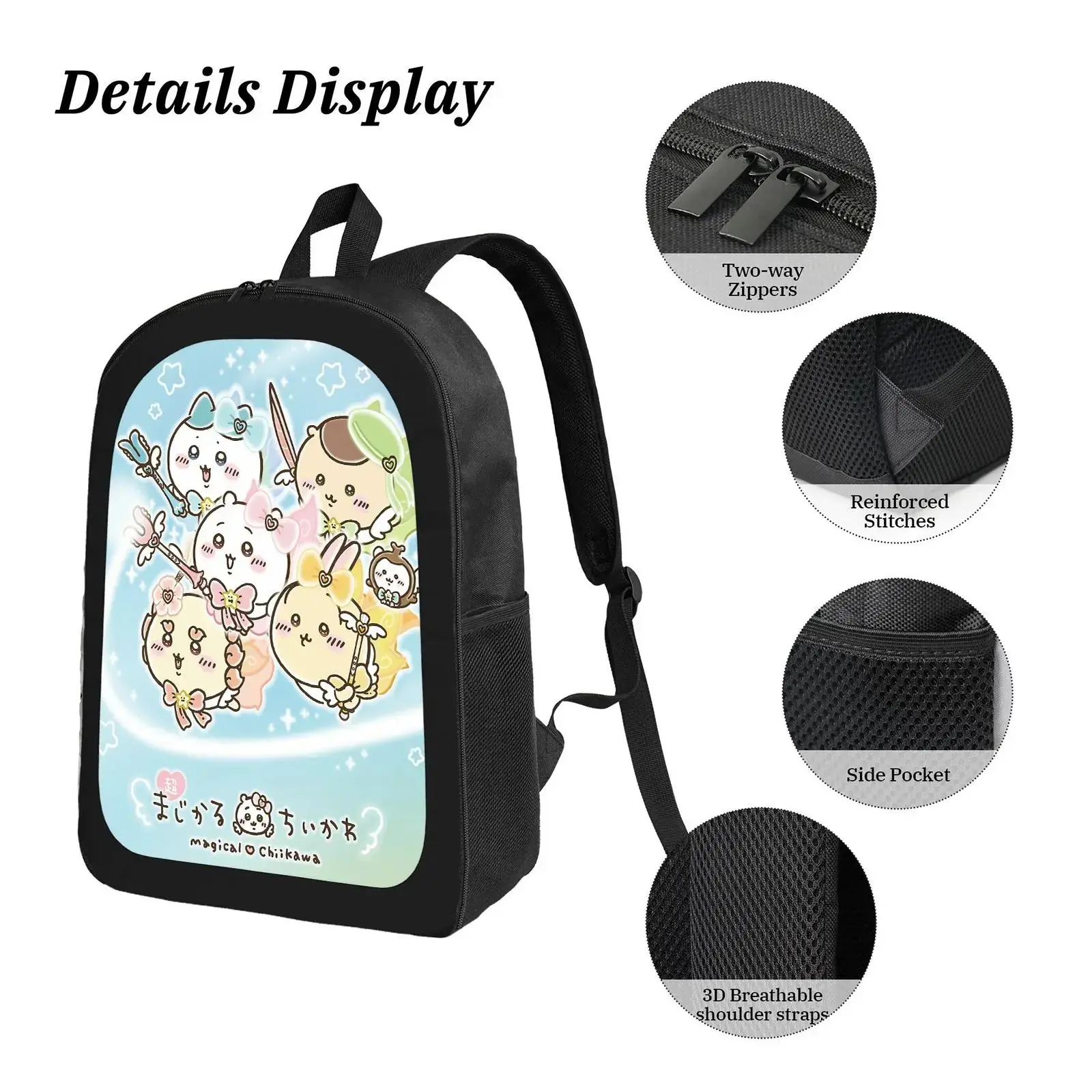 Chiikawa Cartoon Unisex 3-Piece Kids' School Backpack Set - Large Capacity Bookbag, Insulated Lunch Bag, Pencil Case for Preschool to Elementary (Sports & Outdoor Gym Bag Accessory)