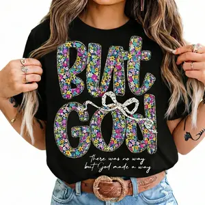 Graphic Tee for Men Women Oversized Short-Sleeve Floral Print Cotton Christian T-Shirt - Monkey Streetwear Casual Wear, Jesus Religious Apparel, Gift for Her, Comfortable Summer Womenswear Top But God spring glowup,summervibes