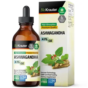 BioKrauter Ashwagandha Tincture Vegan High Absorption Premium Quality German Technology GMP Certified Alcohol-Free Dietary Supplement