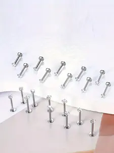 20pcs Hypoallergenic Stainless Steel Lip Labret Cartilage Tragus Helix Monroe Piercing Studs - 16G 3mm  (6mm 8mm 10mm)  Sensitive Light Beige Safe, Durable Facial Piercing Accessories, Versatile Body Piercing, Round Desig