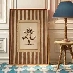 Funny Cowboy Cat Wall Art, Vintage Western Canvas, Cute Home Décor