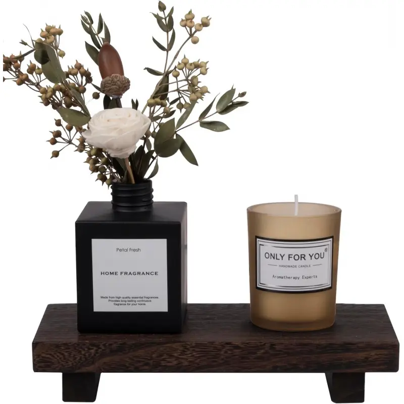Dark Brown Small Smooth Waterproof Wood Tray Pedestal Stand - Farmhouse Countertop Bathroom Tray with Natural Aesthetic Appeal, Soap Bar Holder with Shelves for Vanity Counter, Ideal for Bottles & Beauty Products, Countertop Bathroom Trays