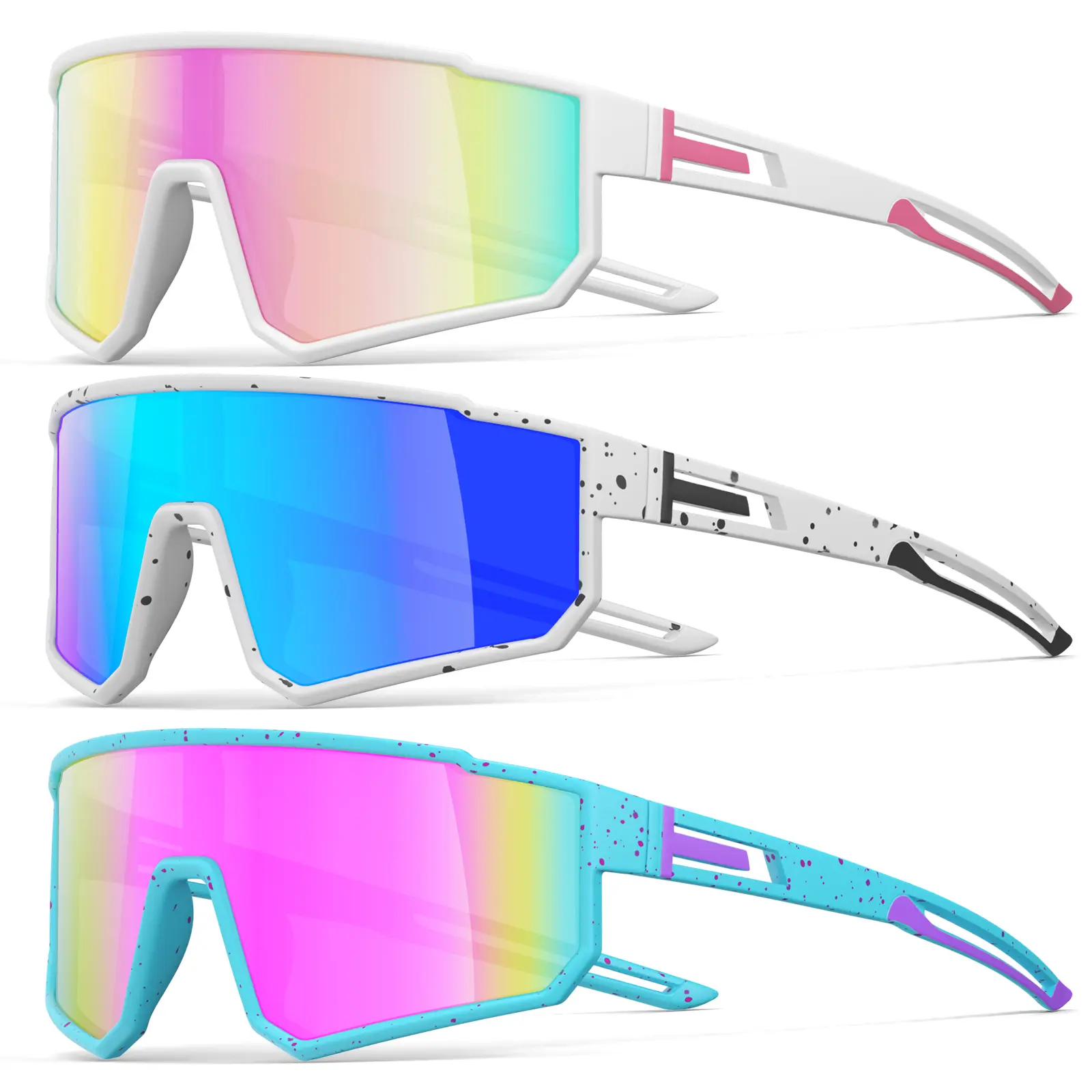3pack Men and Women Sports Sunglasses One-piece oversized frames baseball sunglasses for outdoor cycling Hiking Driving Running sunglasses windproof, UV-protection