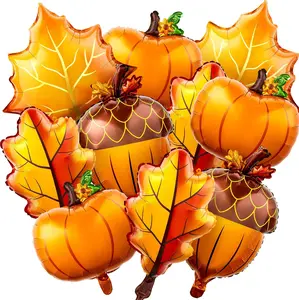 24PCS Fall Foil Balloons – Pumpkin, Maple Leaf, Pine & Autumn Party Decorations