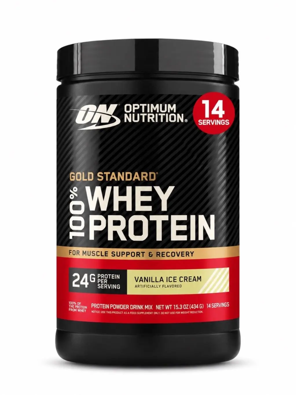 Optimum Nutrition Gold Standard 100% Whey Protein Powder - Sucralose-Free, Smooth, Gluten-Free Strength Supplement for Adults' Metabolism & Body Health, Vanilla Ice Cream Flavor, 1 lb (14 Servings, Pack of 1), Bcaa Boost