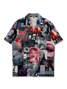 Printed Shirt Y2K Streetwear Hip-Hop Casual Fashion, Mature Artistic Style, Daily Wear, Short Sleeve Hawaiian Clothing