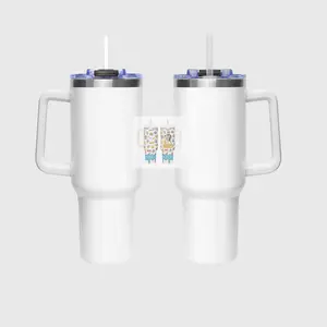 Blank White 40oz Tumbler With Handle & Straw, Sublimation Skinny Travel Mug, Custom Design Ready Cup, Insulated Stainless Steel Drinkware
