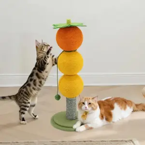 Kitten Sisal Scratcher: Sugar Ball - Equipped Post with Hanging Ball & Wooden 2 - Level Interactive Track