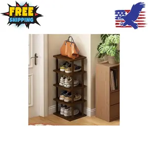 Vertical Shoe Rack - Tall Narrow Shoe Rack Organizer for Small Spaces,5 Tier Bamboo