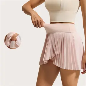 Women's Stretchy Pleated Athletic Skort, 2-in-1 Faux Two-Piece Split Hem Flared Mini Skirt, Solid Color Casual Flowy Cheeky Short Bottom for Ladies Girls Daily Outfits