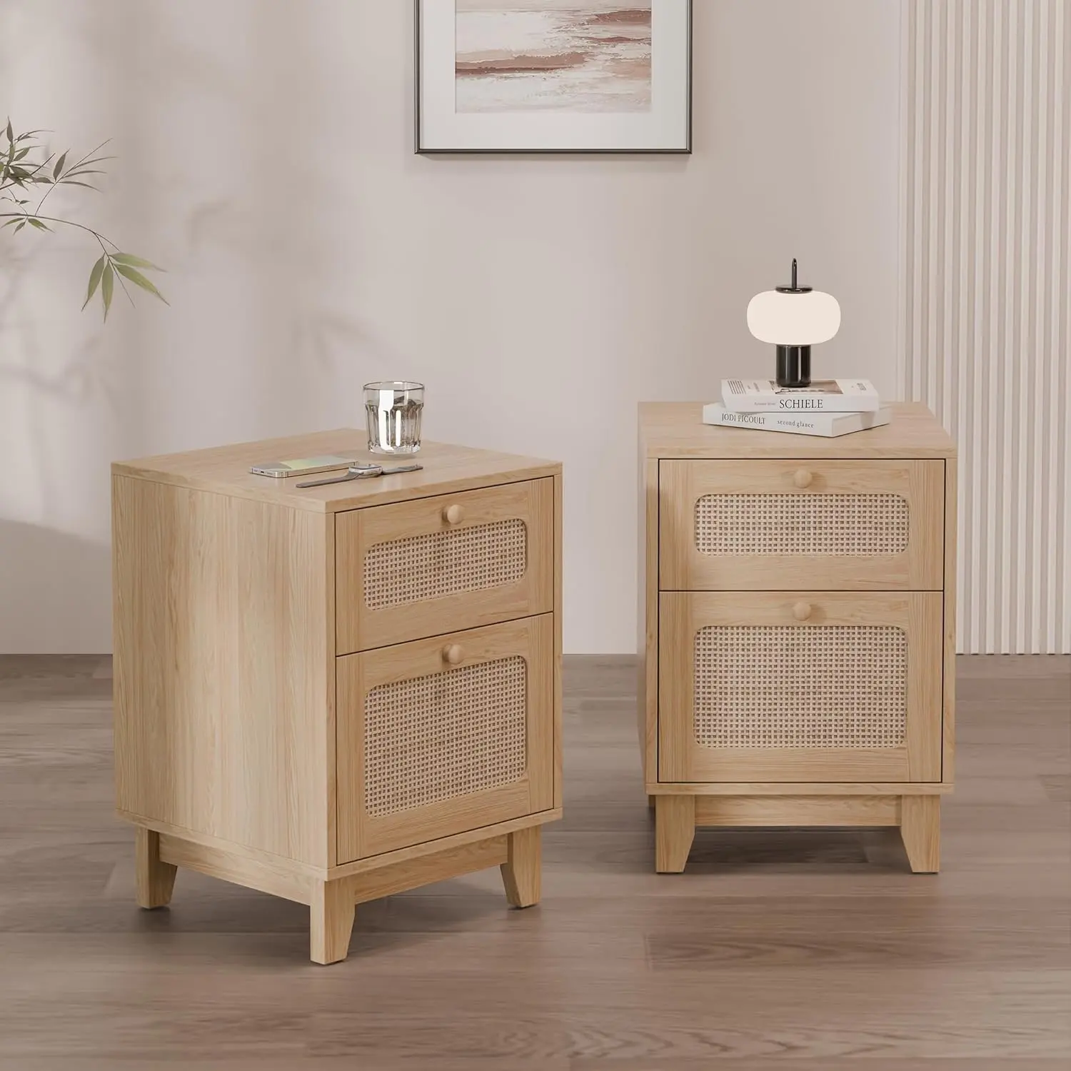 Wood & Wicker Nightstand (Set of 2)