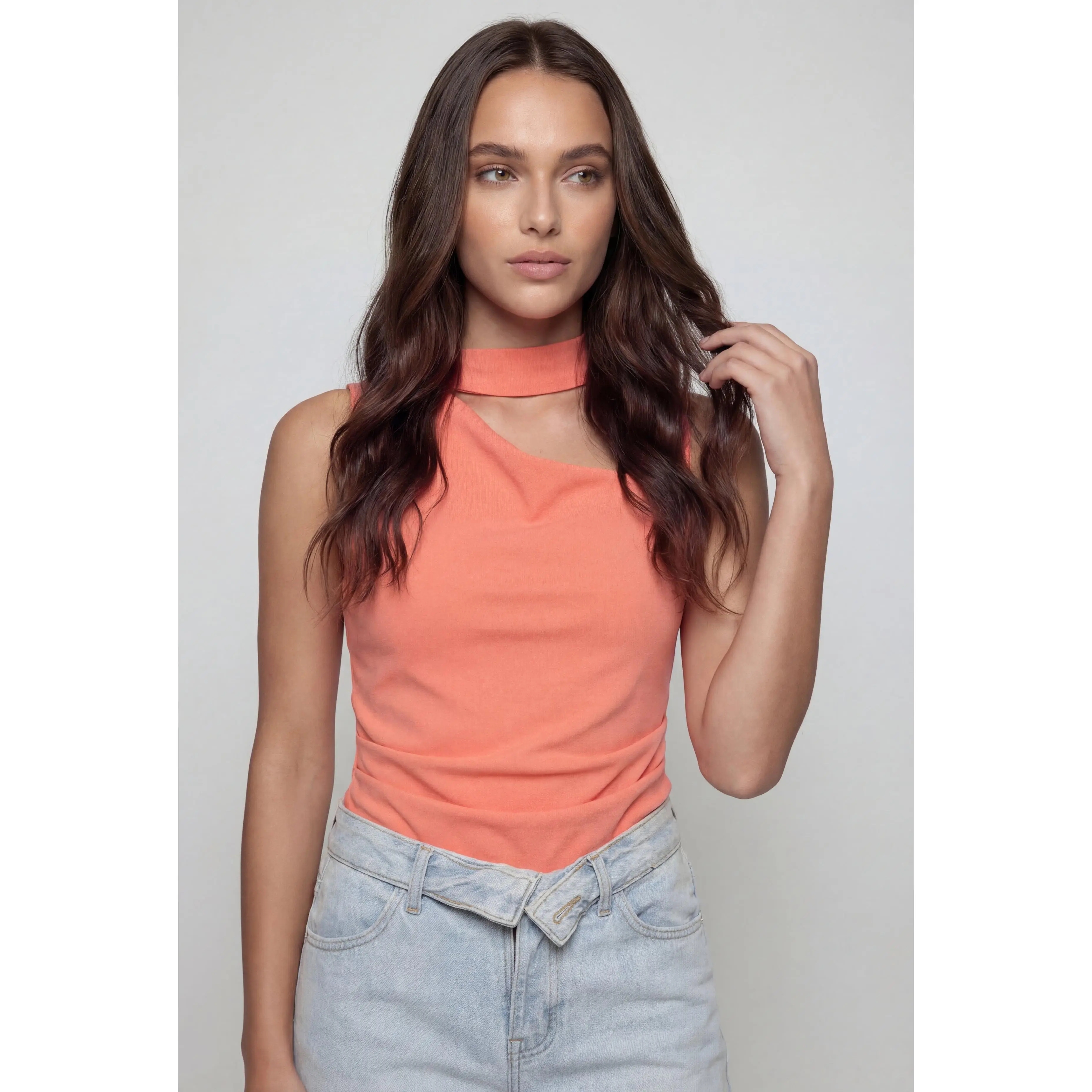 Asymmetrical Crepe One-Shoulder Scarf Top
