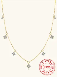 Internet celebrity Instagram style starry sky clover necklace, light luxury, niche trend S925 pure silver moissanite pendant, collarbone chain Flower Pendant