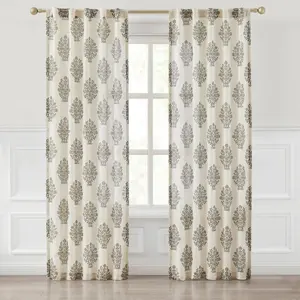 37"x84" Lush Decor Sofia Flower Block Bouquet Linen Textured Window Curtain Panels Clay/Teal Pair