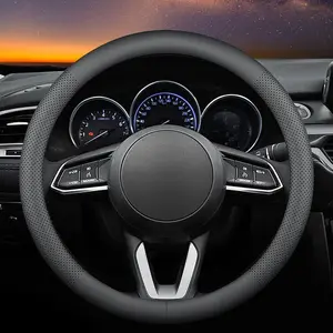 Leather  Steering Wheel Cover, Ultra-Thin, Comfortable, Non-Slip, Breathable, Universal 15 inches (Black)
