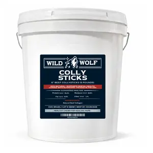 6" Beef CollyStick Bucket by Wild Wolf (5lbs./~85-95 Sticks) 100% Natural Dog Chew Treats - Single-ingredient - Loaded with Nutrients - No Additives or Unhealthy Chemicals - Stick Count Varies by Weight