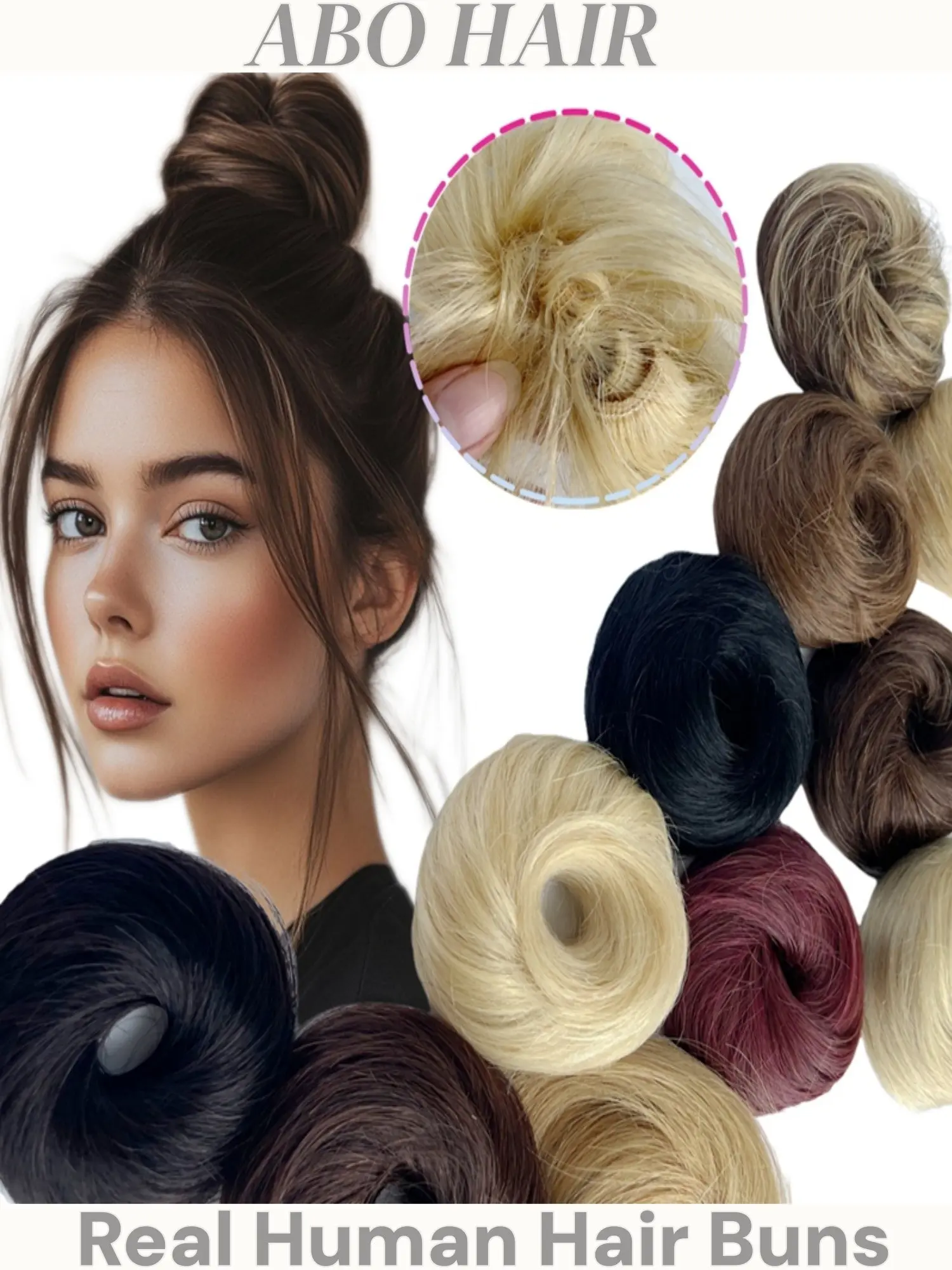 27g Straight Real Human Hair Bun Extensions, Easy to Install Messy Scrunchy Hair Band, Volume & Style for Weddings, Halloween, Christmas, Hair Pieces Extensions