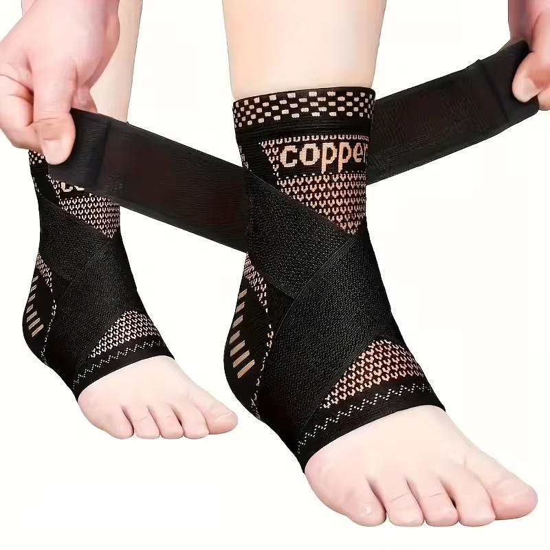 Set of 2 copper ankle compression sleeves; unisex support compression sleeves that are breathable and warm, ideal for hiking, basketball, volleyball, soccer, softball, golf, running, rock climbing, fitness, weightlifting, and other outdoor activities