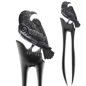 2pcs Metal Gray Raven Forks Styling Pins Black Wicca Witch Hair Stick Slide Renaissance Festival Hair Acceossories for Women 07