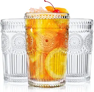 Sunflower Cup Set 2PCS 13 oz Vertical Stripe Glass Cup with Lids and Straws for Iced Coffee Water Milk Tea Juice Cute Striped Design Drinkware Bottles Mug Tumblers Drinkware