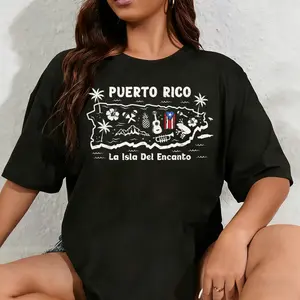 100% Cotton Unisex Puerto Rico La Isla del Encanto Puerto Rican Flag Retro T-Shirt