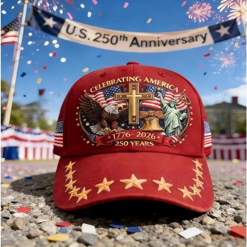 Unisex Adjustable Stylish American Trucker Hat - 2D Cross Eagle Print Cotton, U.S. 250th Anniversary Patriotic Veterans Accessory, Fit for Daily Casual Wear, American Hat, Men's Accessories, Adjustable Size Hats