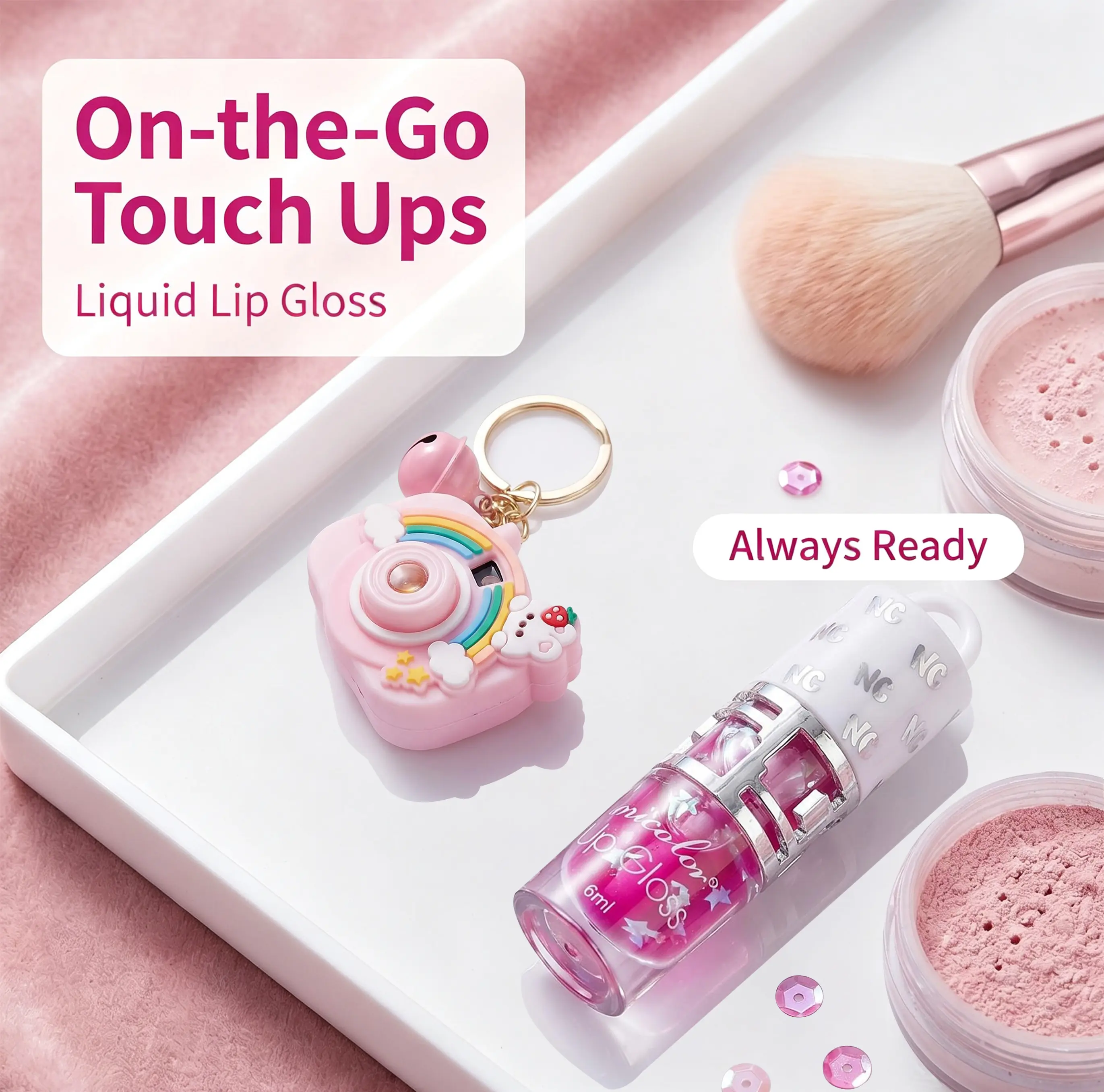 Fashion Lip Oil with Cute Camera toy Keychain, Portable Lip Gloss Holder and Clip, Long-lasting Tinted Lip Oil,Cute Daily Wear Backpack Charm for Girls,Lip Care,Plumping Lip Oi,Portable Bag Charm Makeup Accessory for On-the-Go Touch Ups Cosmetic