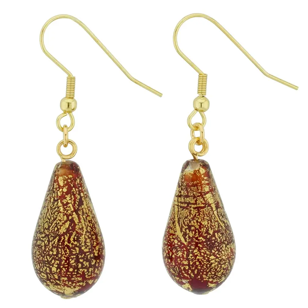 Glass Of Venice Murano Glass Ca D'Oro Teardrop Earrings - Ruby Red, Glass Beads Earrings, Italian Style Earrings