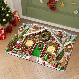 Christmas Decoration, Green Theme with Candy House, Christmas Tree, Gingerbread for Man and Gift Box Pattern, Extra Large Doormat - Machine Washable, Suitable for Living Room, Bedroom, Kitchen, Office, Indoor and Outdoor Entryway Mat, Home Decor